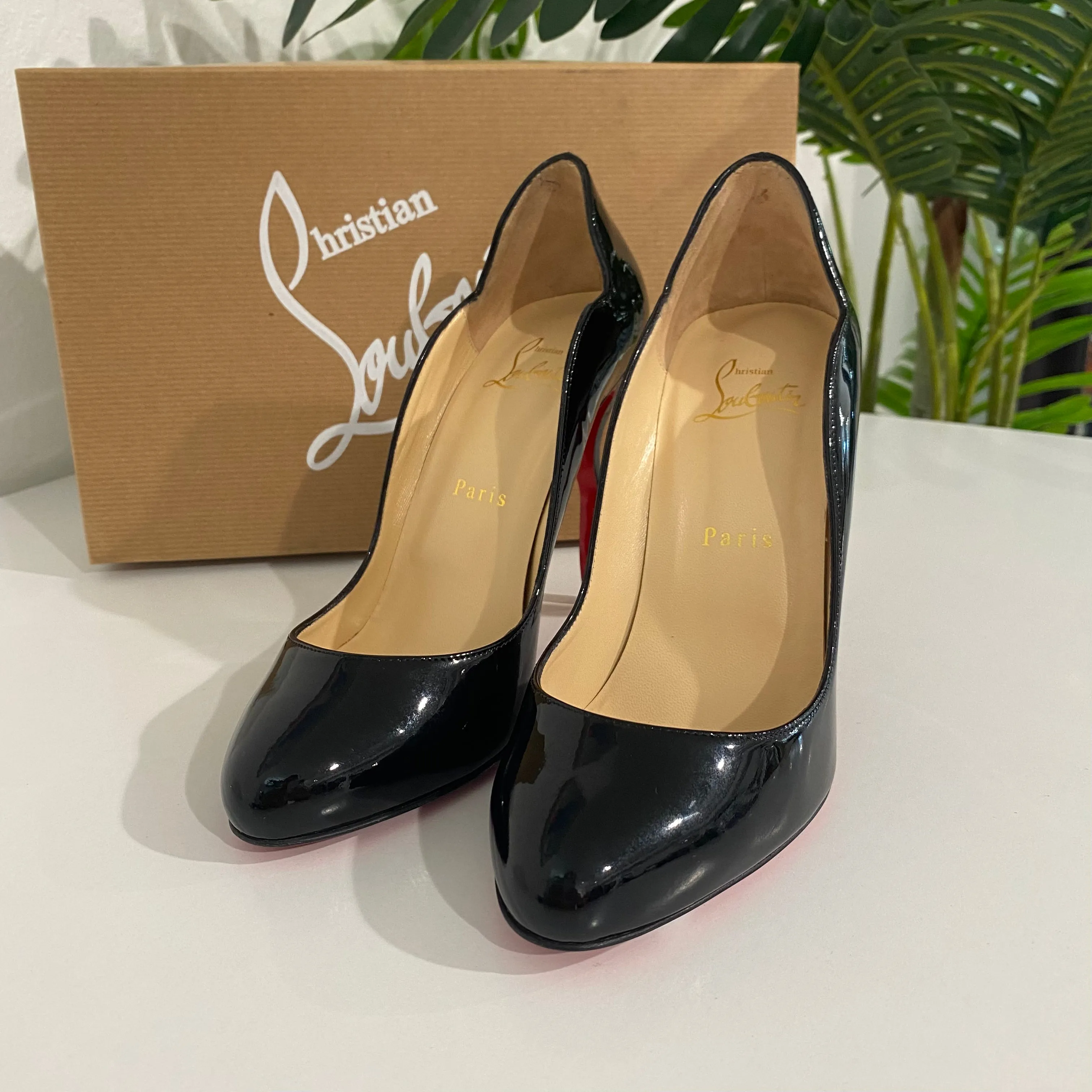 Christian Louboutin Black Patent Wavy Heels