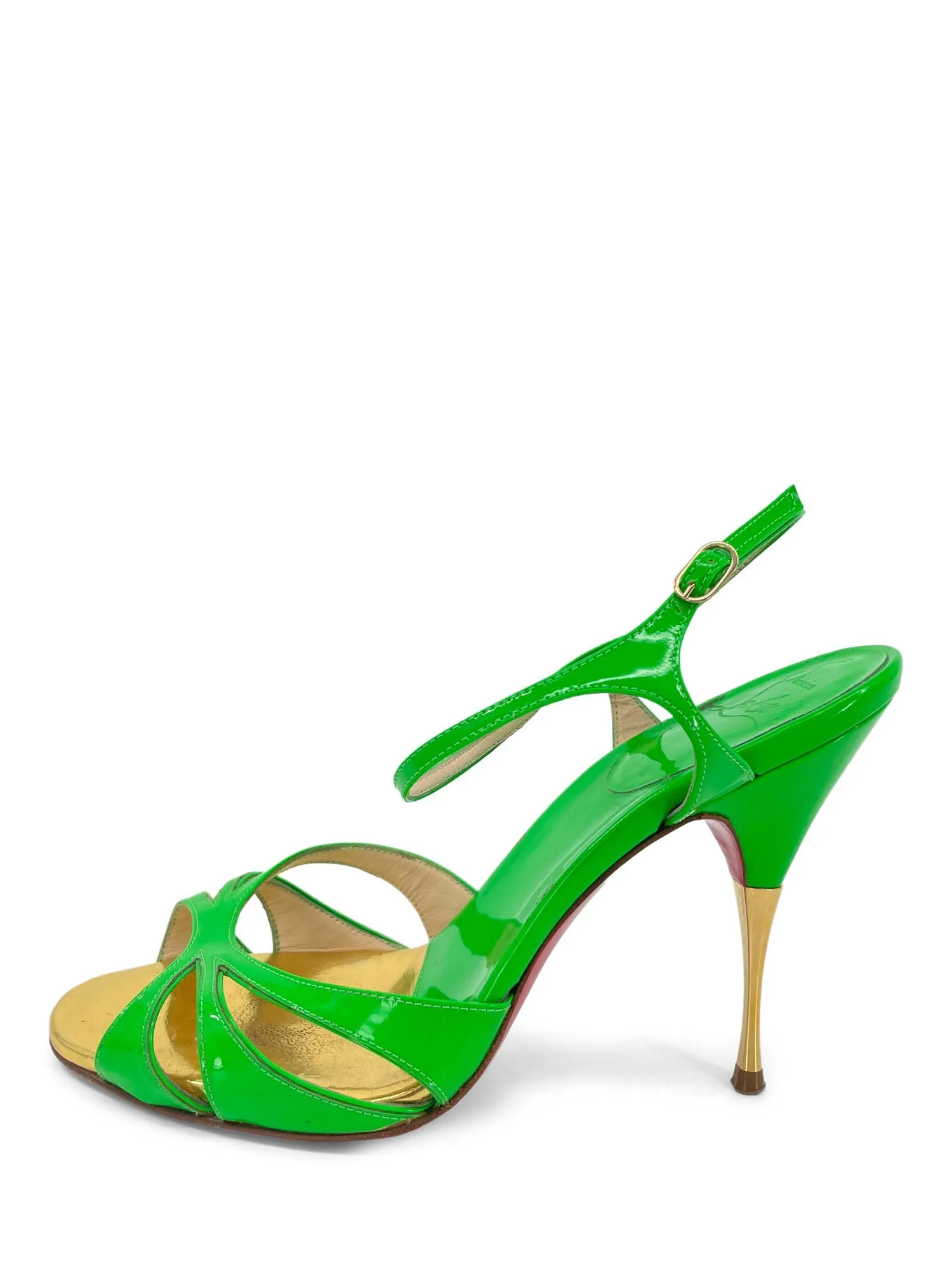 Christian Louboutin Patent Leather Strappy Sandals Neon Green