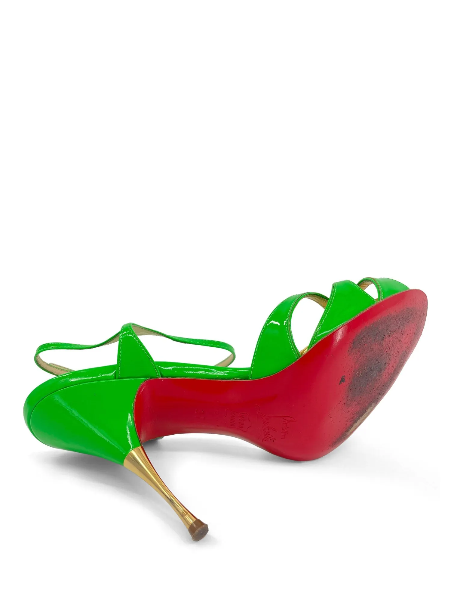 Christian Louboutin Patent Leather Strappy Sandals Neon Green