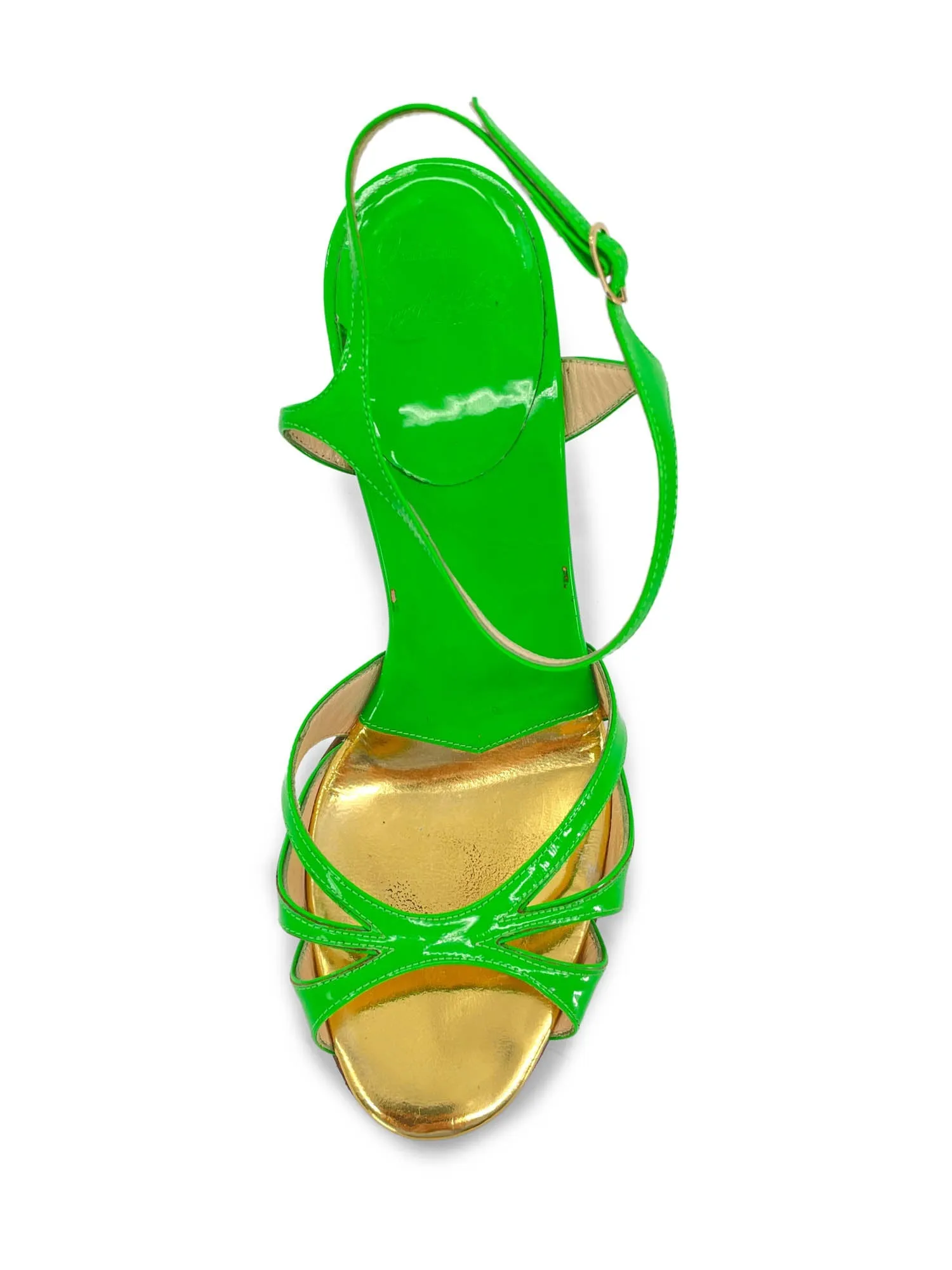 Christian Louboutin Patent Leather Strappy Sandals Neon Green