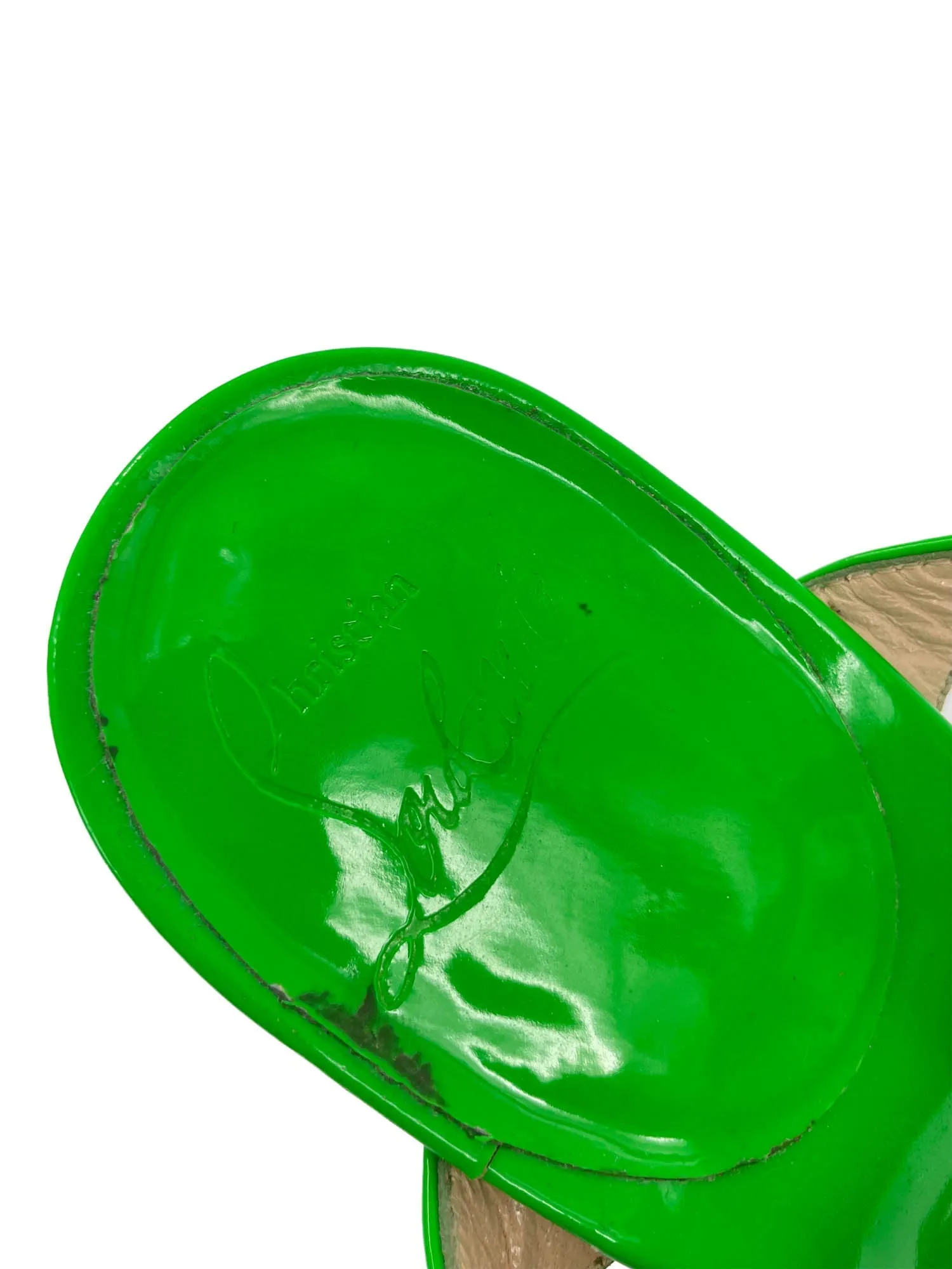 Christian Louboutin Patent Leather Strappy Sandals Neon Green