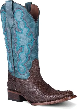 CIRCLE G Women's Chocolate/Blue Python Embroidery SQ. Toe L6047
