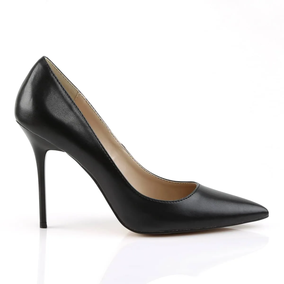 CLASSIQUE-20 Black Faux Leather Pointed Stilettos