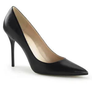 CLASSIQUE-20 Black Faux Leather Pointed Stilettos