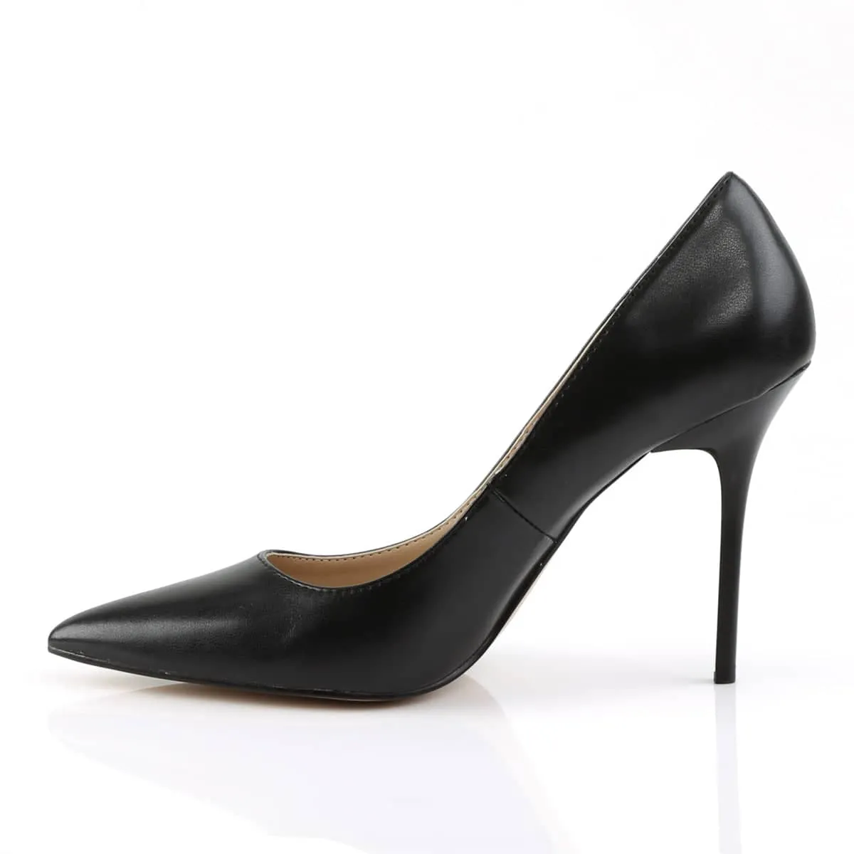 CLASSIQUE-20 Black Faux Leather Pointed Stilettos