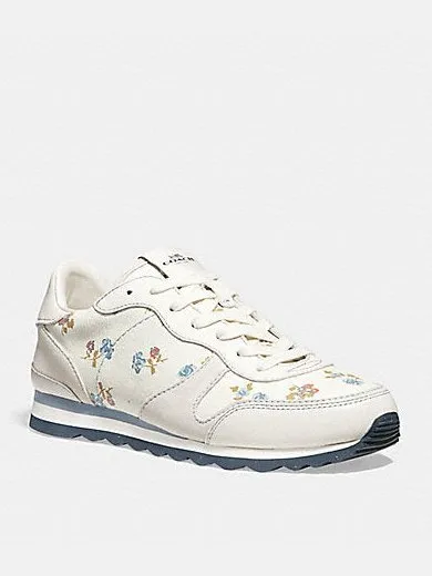 Coach Women's C142 Runner Rose Floral Print Sneakers Chalk/Chalk/Pool FG2123