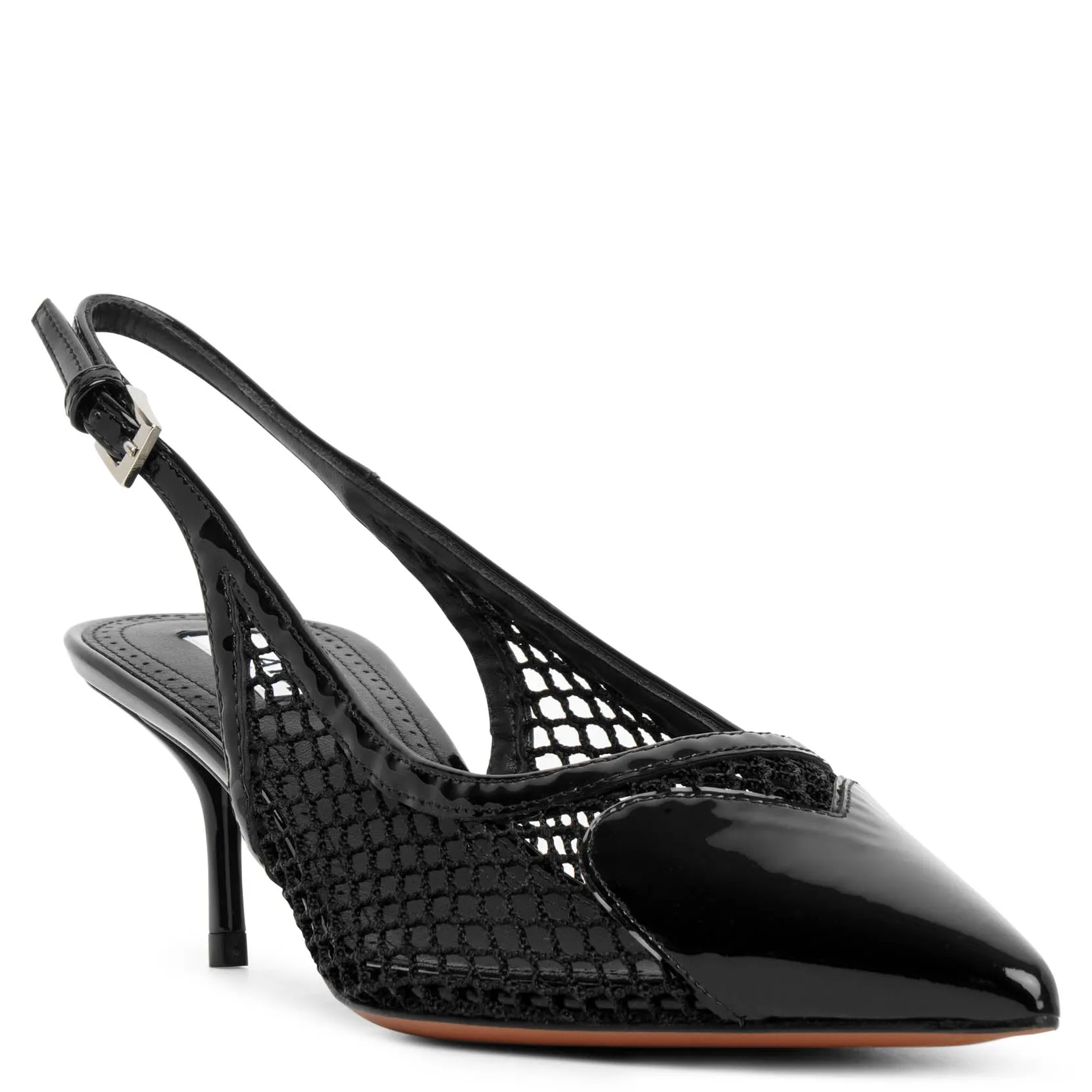 Coeur 55 black patent mesh slingback pumps