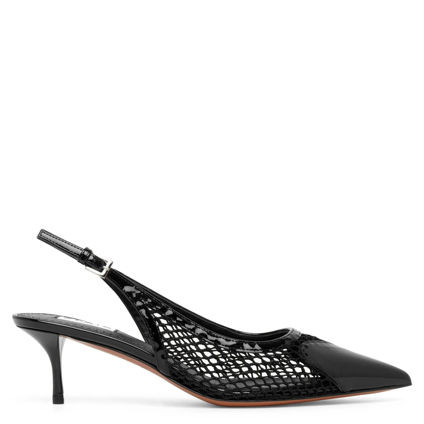 Coeur 55 black patent mesh slingback pumps
