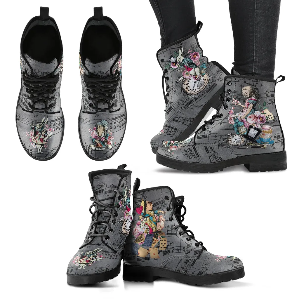 Combat Boots - Alice in Wonderland Gifts #44 Colorful Series | Birthday Gifts, Gift Idea, Vegan Leather Lace Up Boots, Handmade Boots, Women's Boots