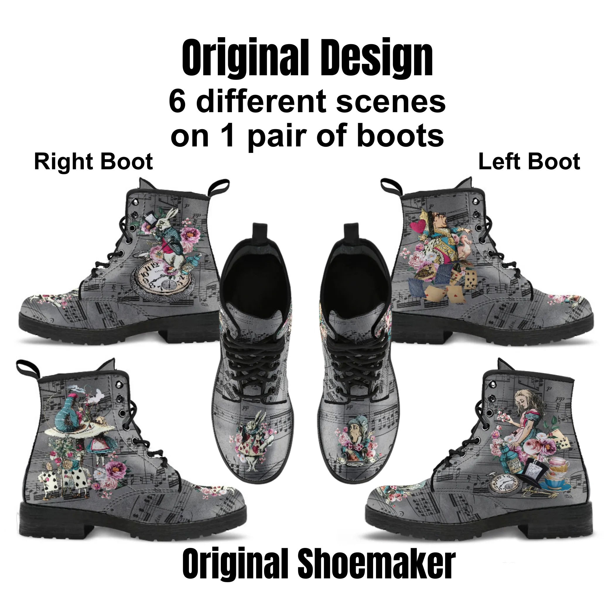 Combat Boots - Alice in Wonderland Gifts #44 Colorful Series | Birthday Gifts, Gift Idea, Vegan Leather Lace Up Boots, Handmade Boots, Women's Boots