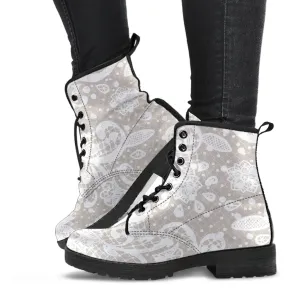 Combat Boots - White Lace Print #101 | Women's Boots, Custom Shoes, Aesthetic Shoes, Sorority Shoes, Vegan Leather, Vegan Shoes, 90s Boots