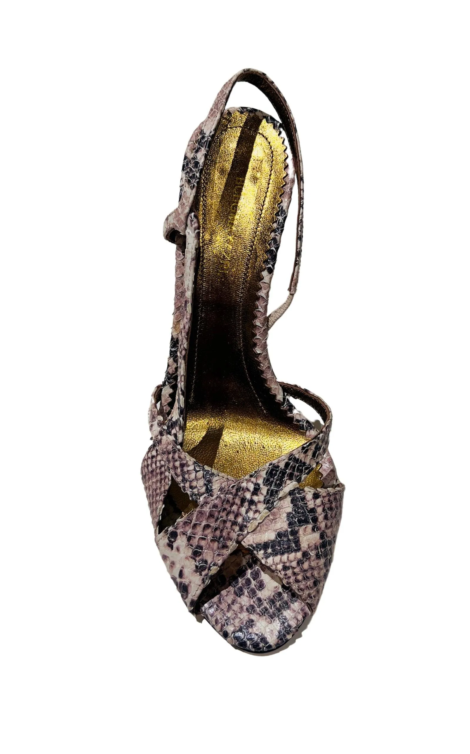 Criss Cross Snake Print Leather Sandals