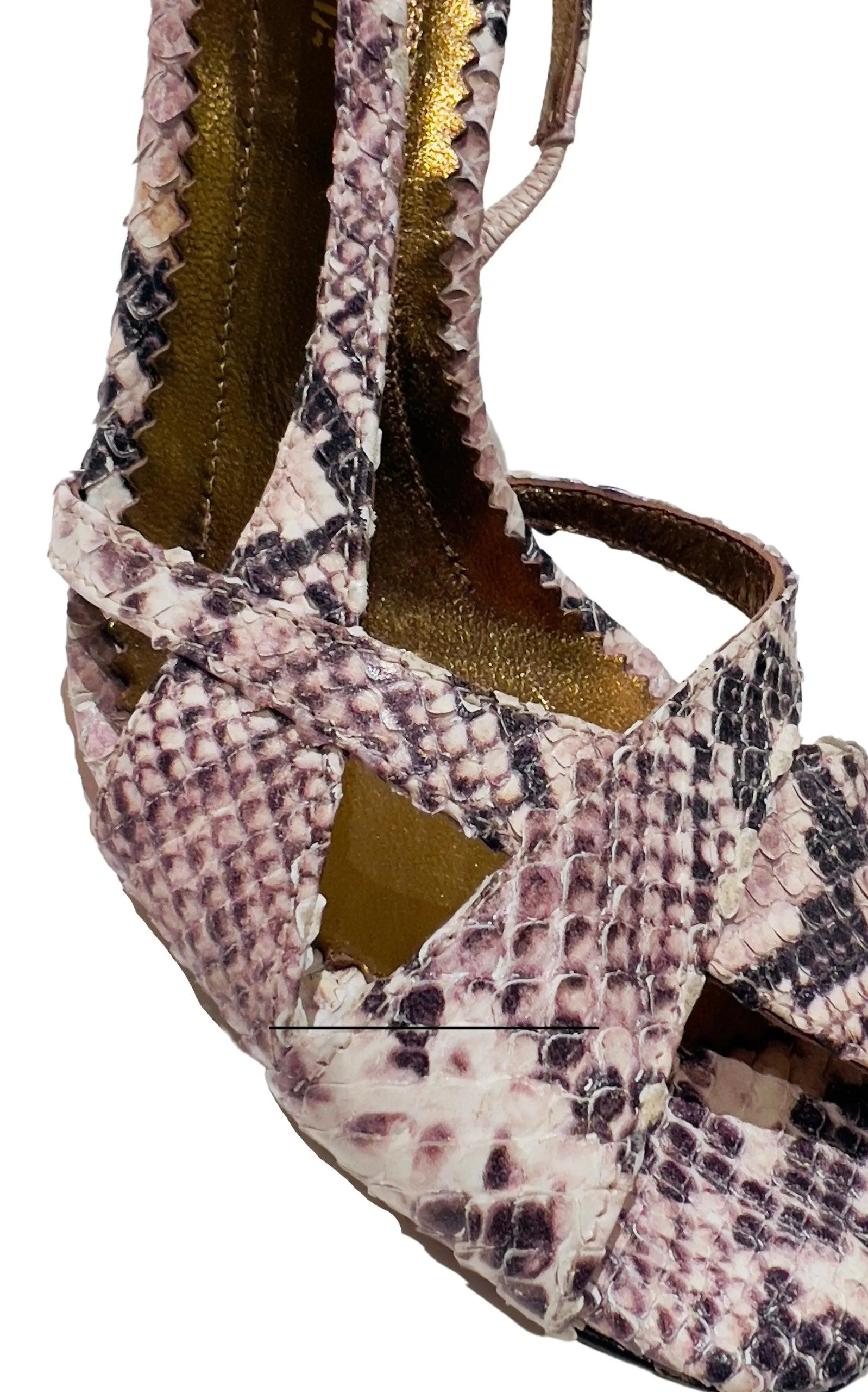 Criss Cross Snake Print Leather Sandals