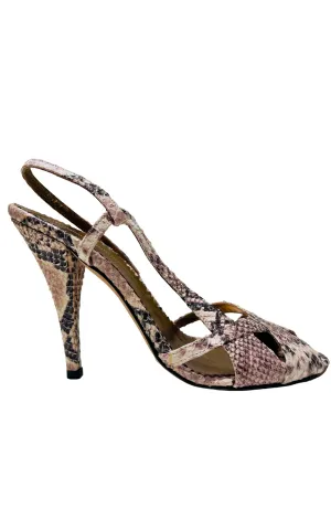 Criss Cross Snake Print Leather Sandals