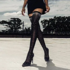 Crystal Stretch Over-the-Knee Heel Boots