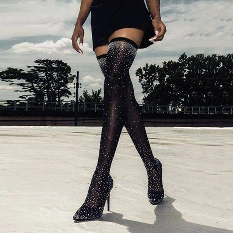 Crystal Stretch Over-the-Knee Heel Boots