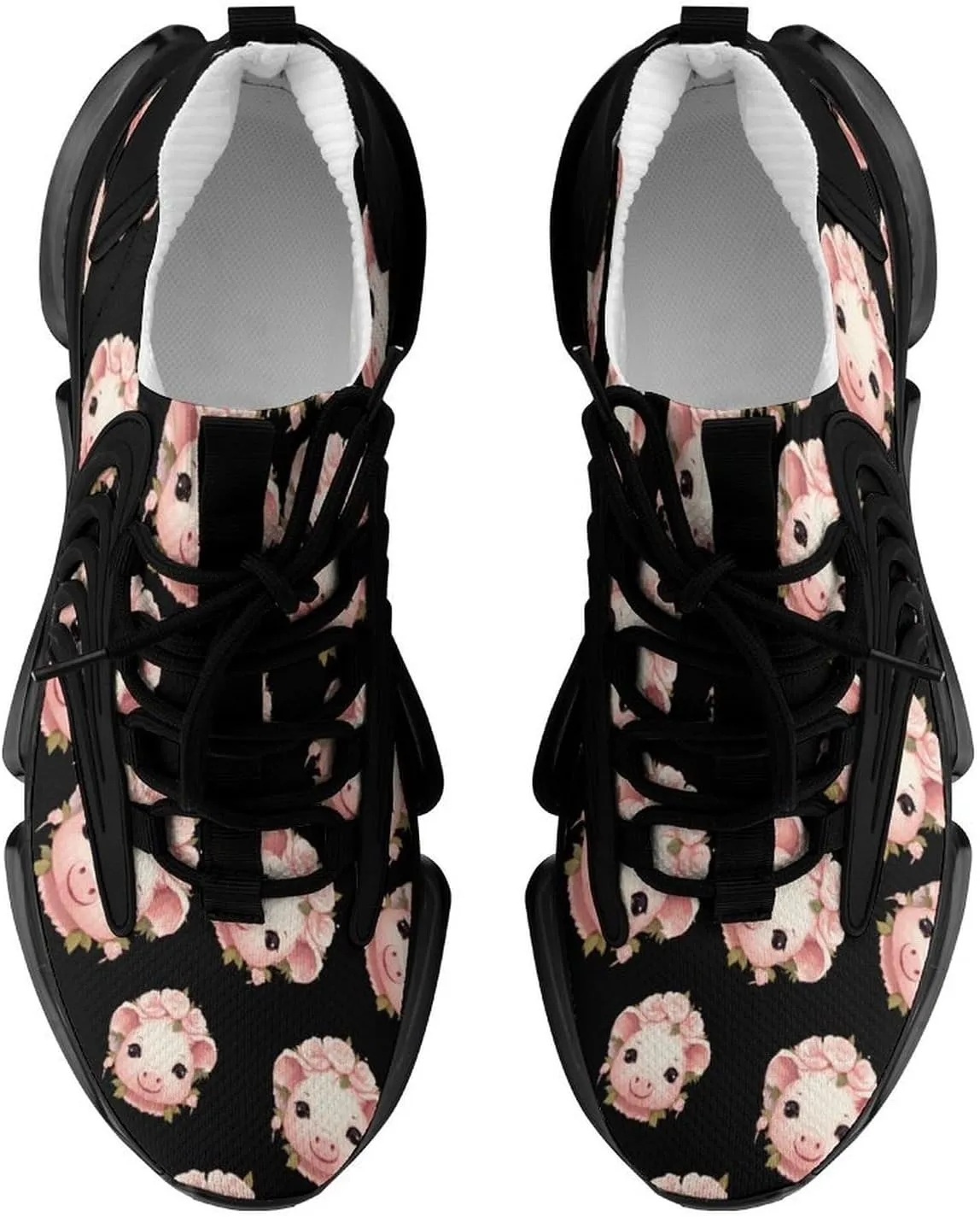 Cute Cartoon Piggy Print Mens Sneakers Running Shoes Lightweight Athletic Shoes for Jogging Walking Gym