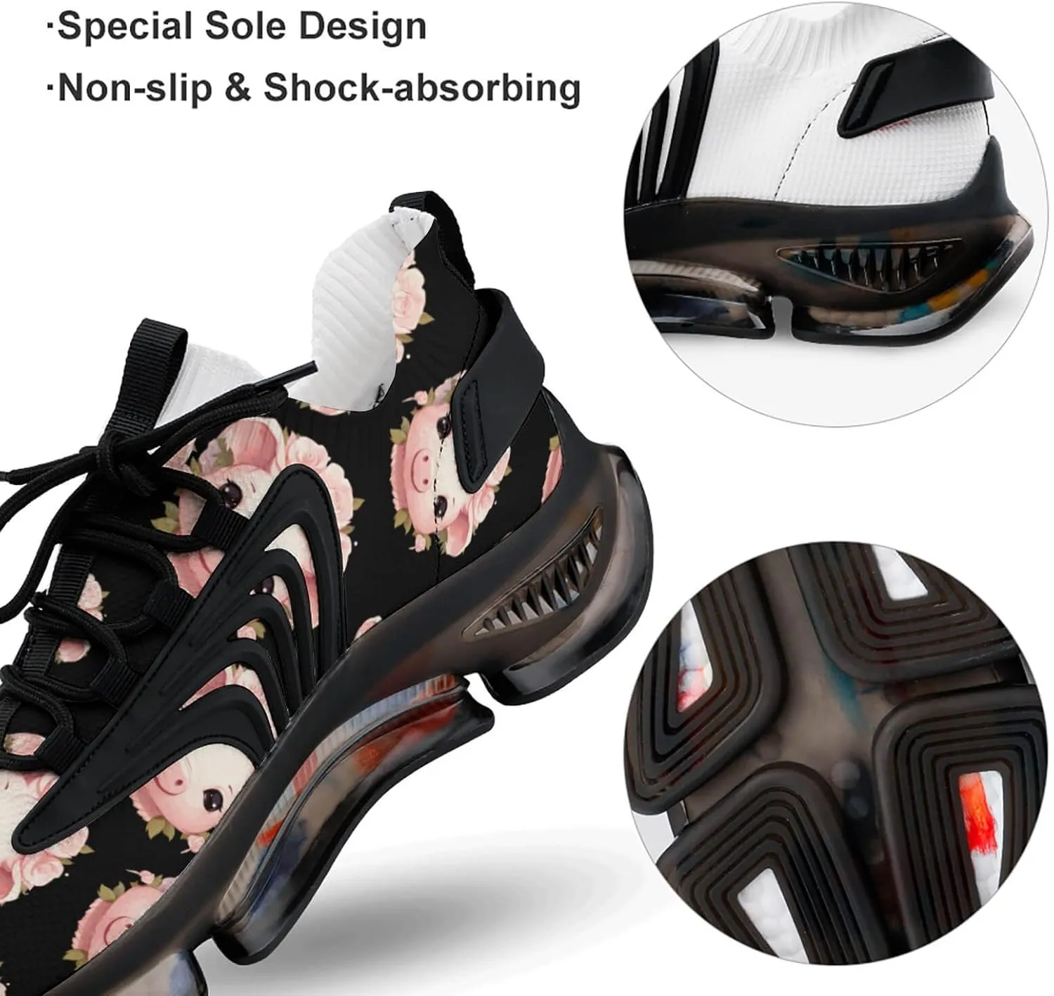 Cute Cartoon Piggy Print Mens Sneakers Running Shoes Lightweight Athletic Shoes for Jogging Walking Gym