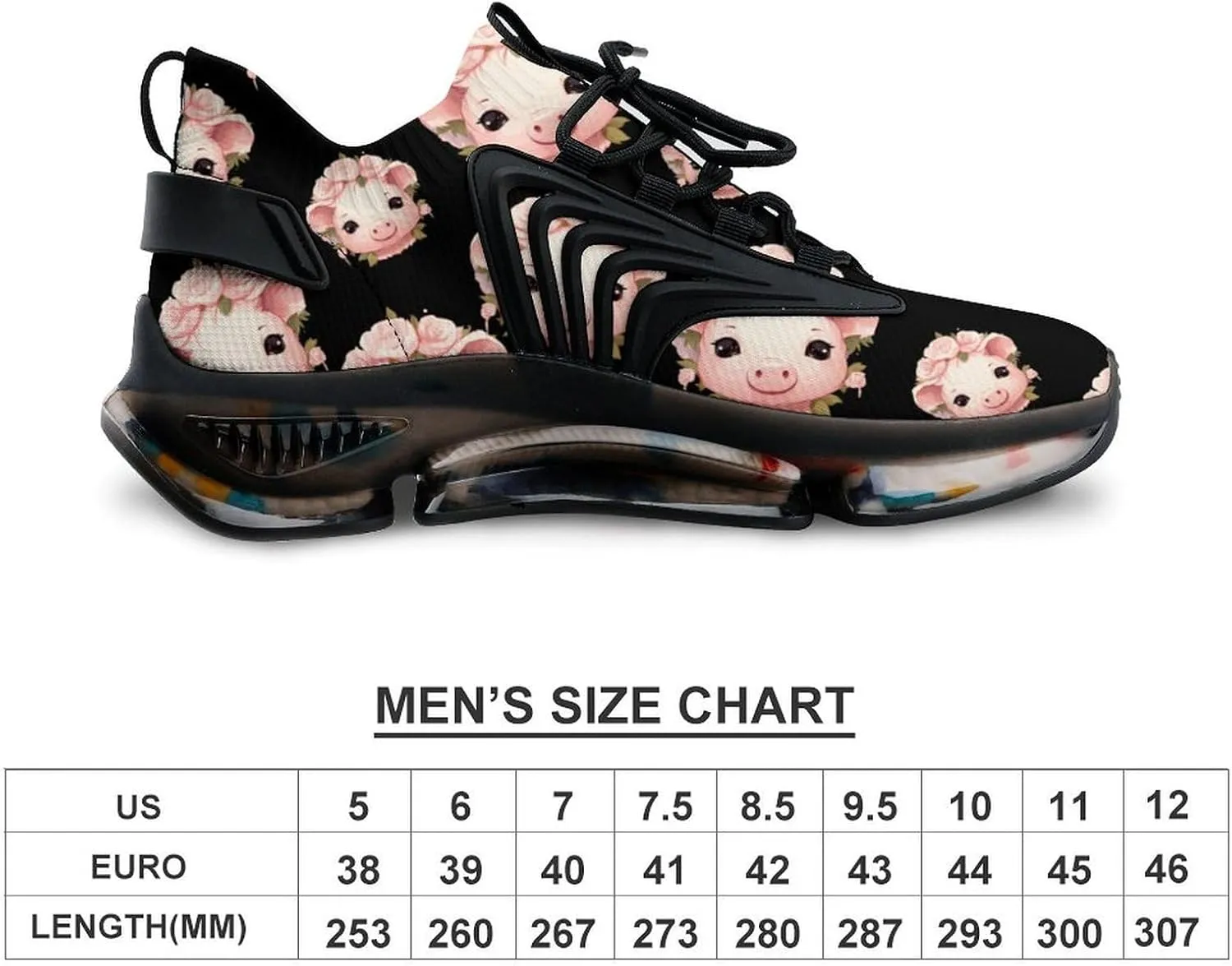 Cute Cartoon Piggy Print Mens Sneakers Running Shoes Lightweight Athletic Shoes for Jogging Walking Gym