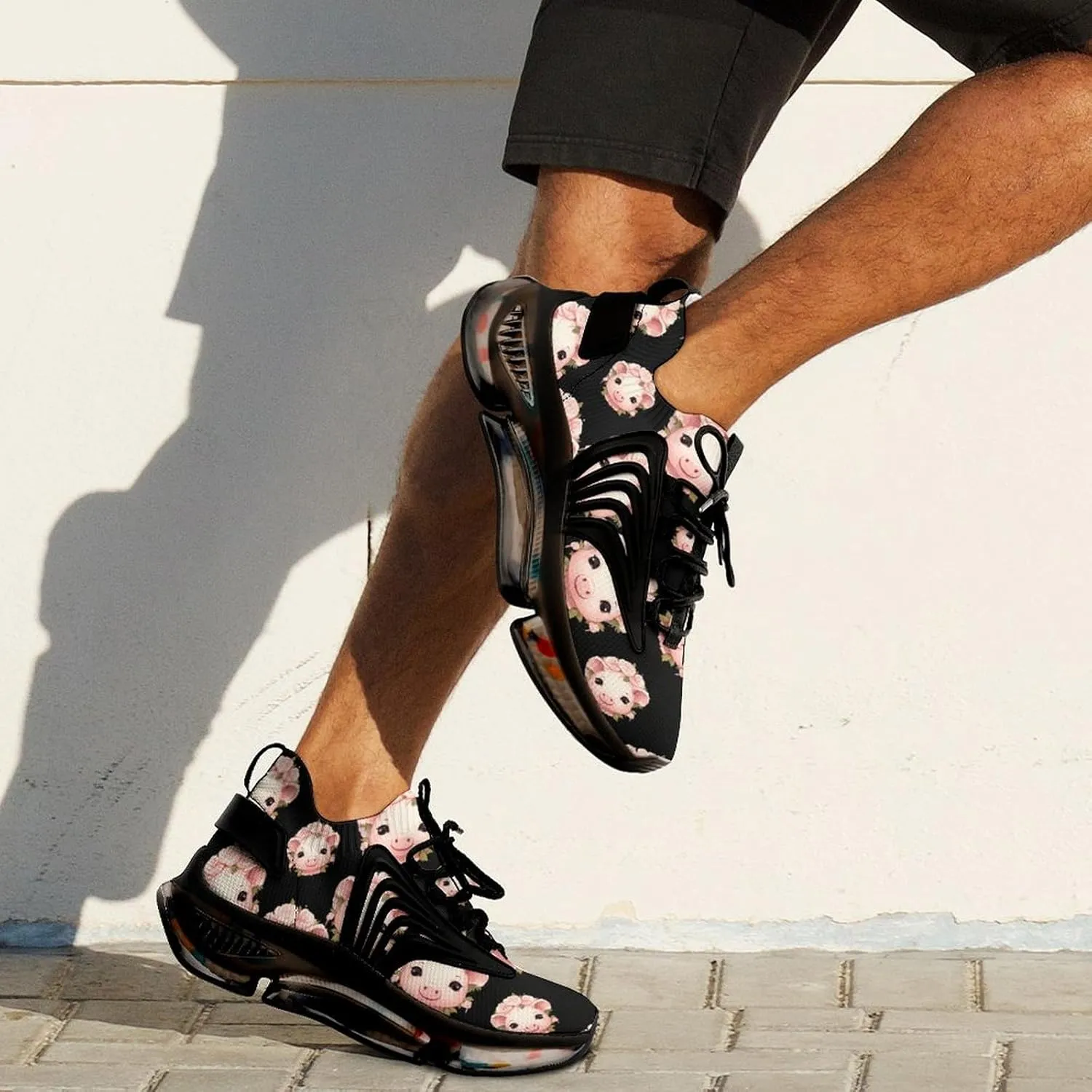 Cute Cartoon Piggy Print Mens Sneakers Running Shoes Lightweight Athletic Shoes for Jogging Walking Gym