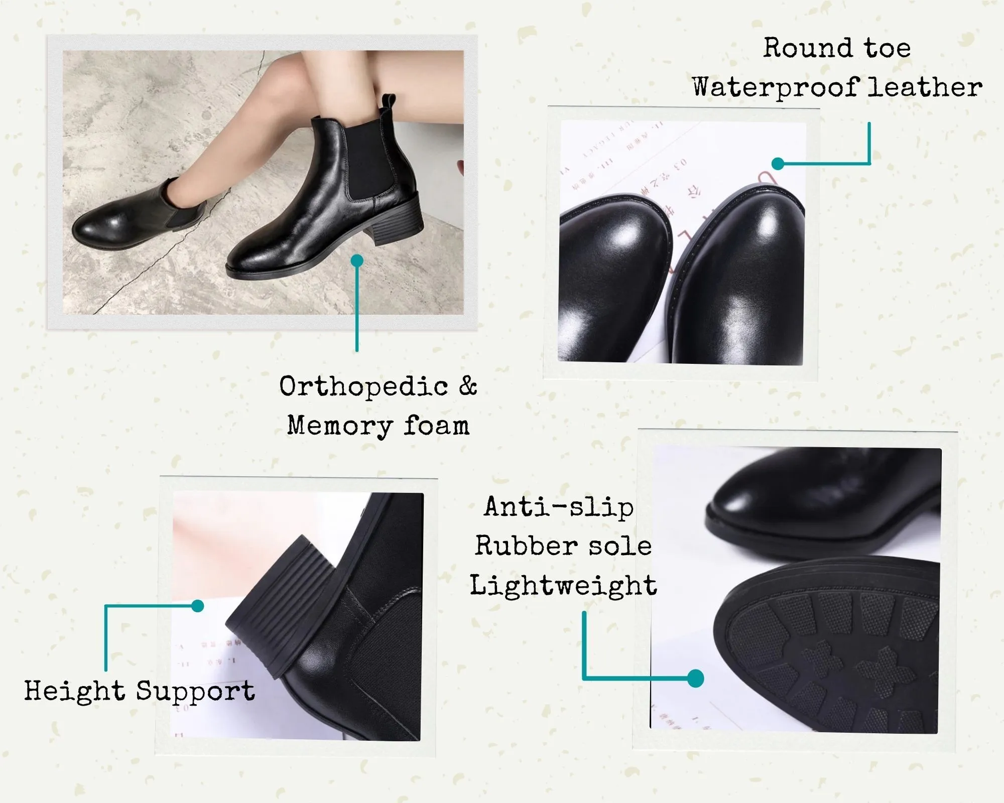 Cuzcare Orthopedic Women Boot Arch Support Genuine Leather AntiSlip LightWeight Basic Chelsea Boot