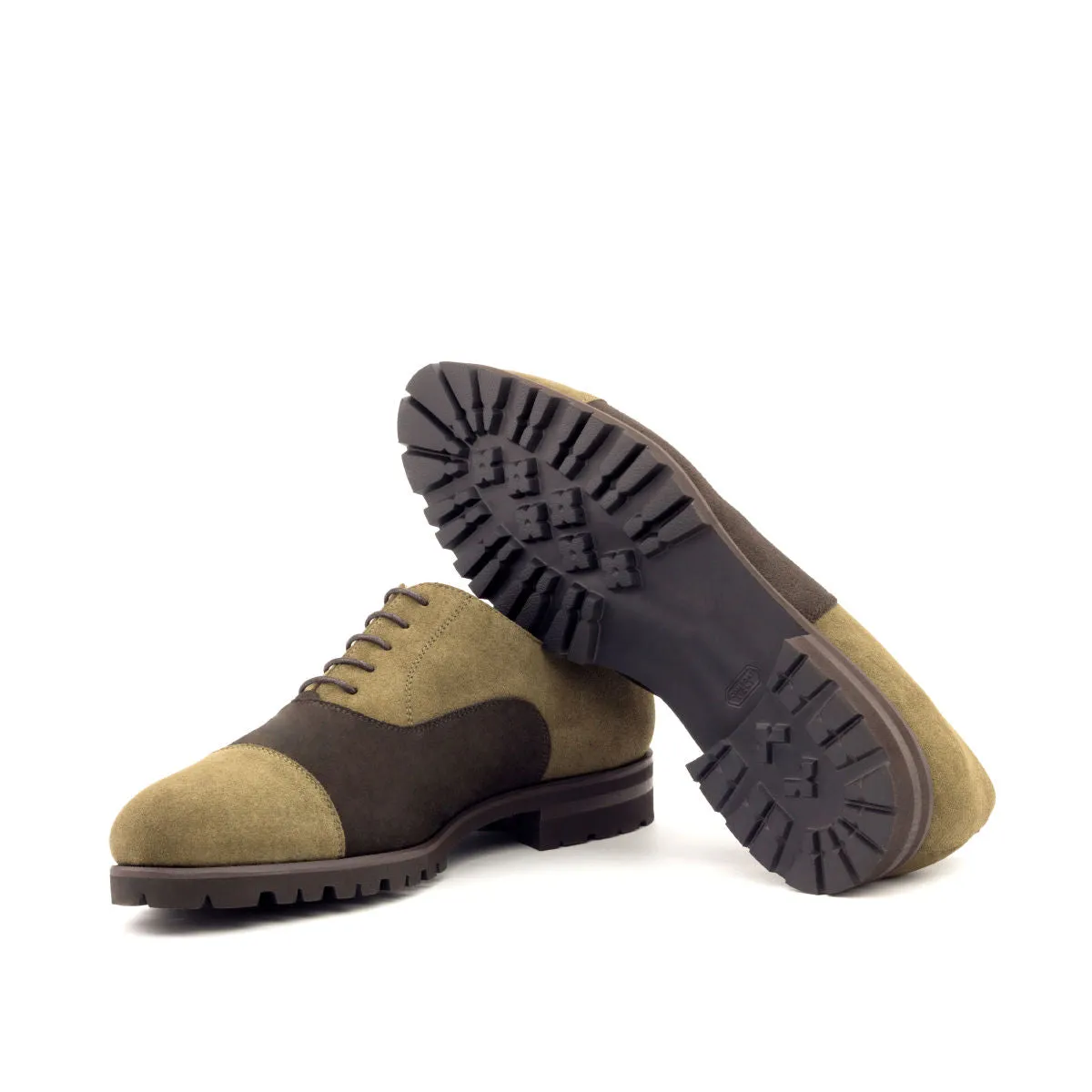 DapperFam Rafael in Khaki / Dark Brown Men's Lux Suede Oxford