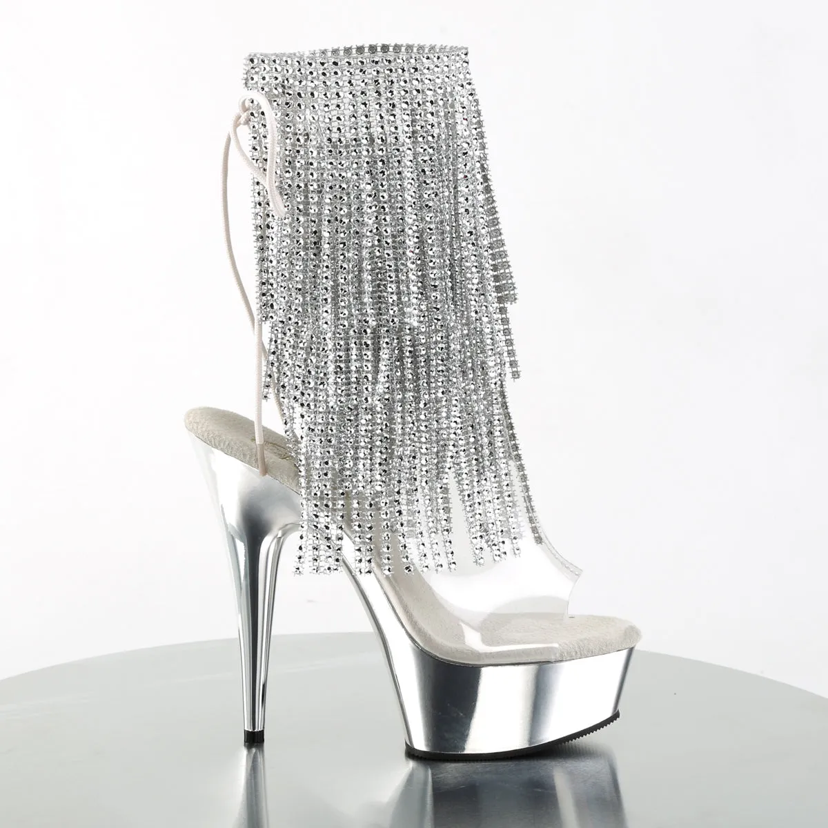 DELIGHT-1017RSF 6" Heel Clear Silver Chrome Strippers Ankle Boots