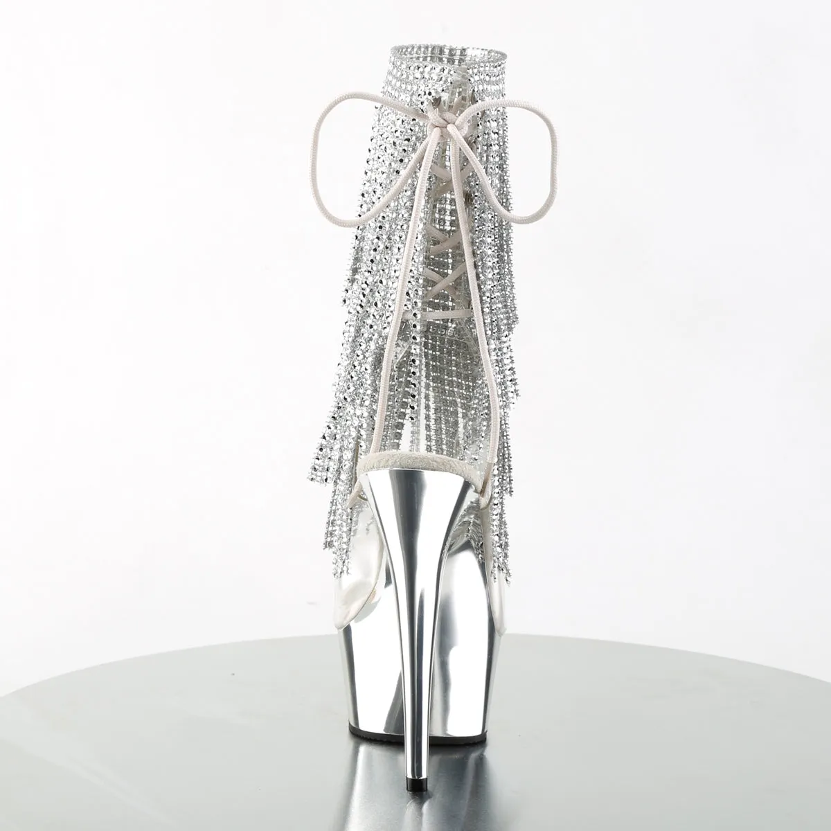 DELIGHT-1017RSF 6" Heel Clear Silver Chrome Strippers Ankle Boots