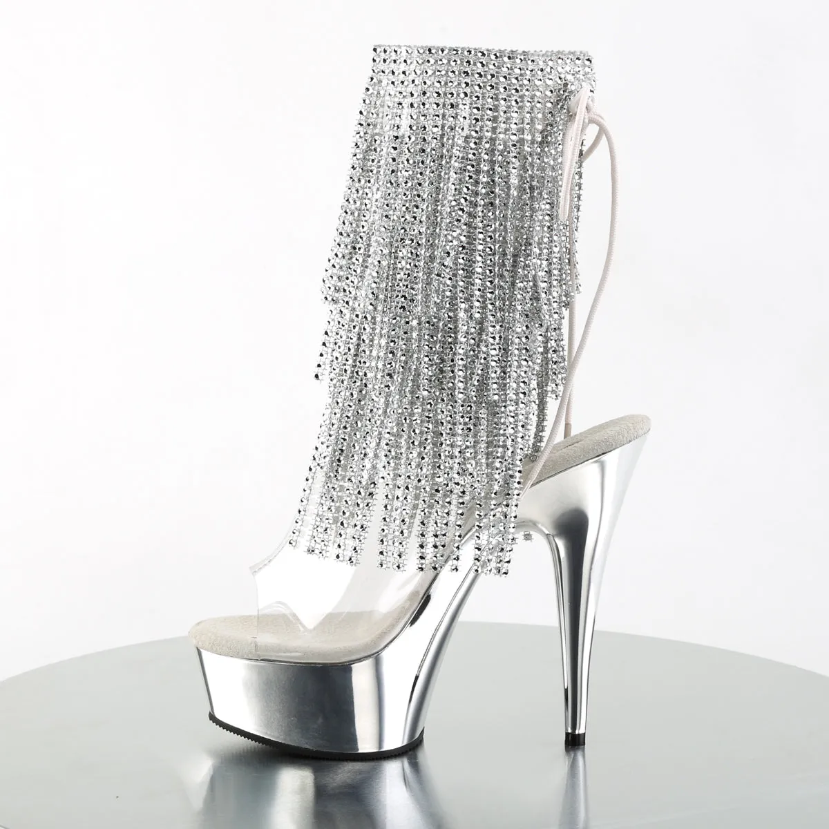 DELIGHT-1017RSF 6" Heel Clear Silver Chrome Strippers Ankle Boots
