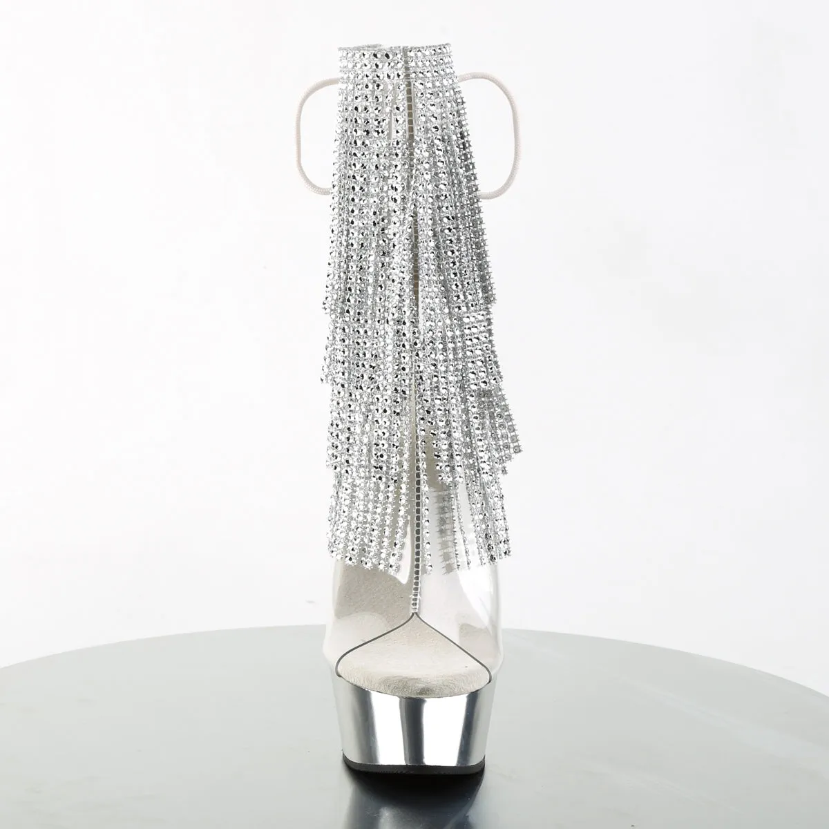DELIGHT-1017RSF 6" Heel Clear Silver Chrome Strippers Ankle Boots