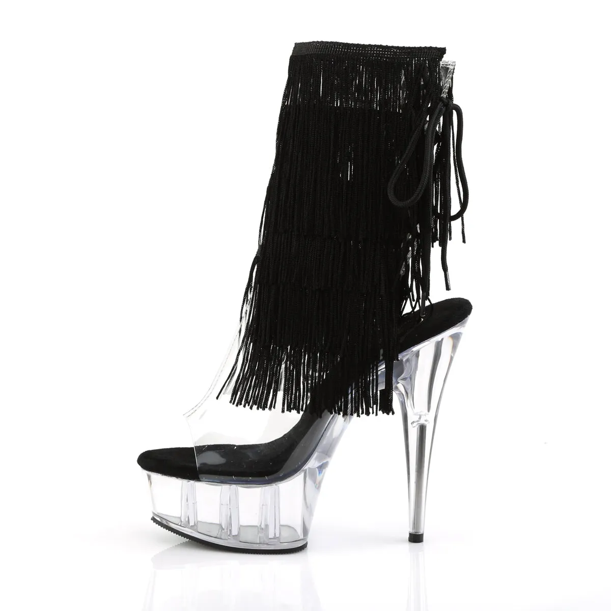 DELIGHT-1017TF 6" Heel Clear Black Ankle Boots Stripper Platforms High Heels
