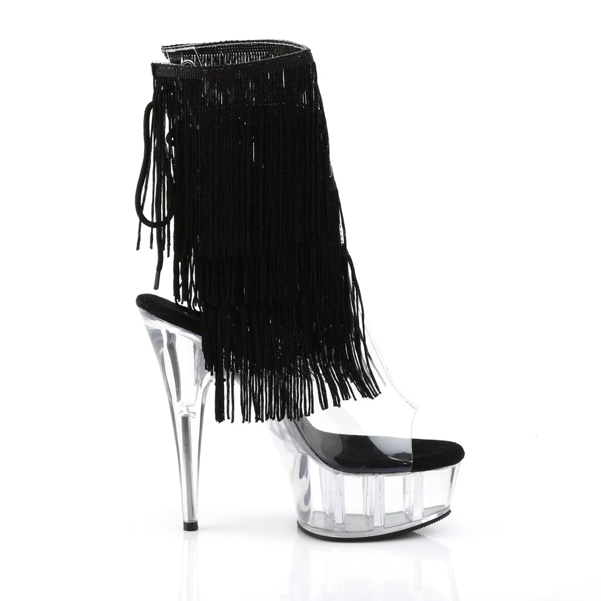 DELIGHT-1017TF 6" Heel Clear Black Ankle Boots Stripper Platforms High Heels