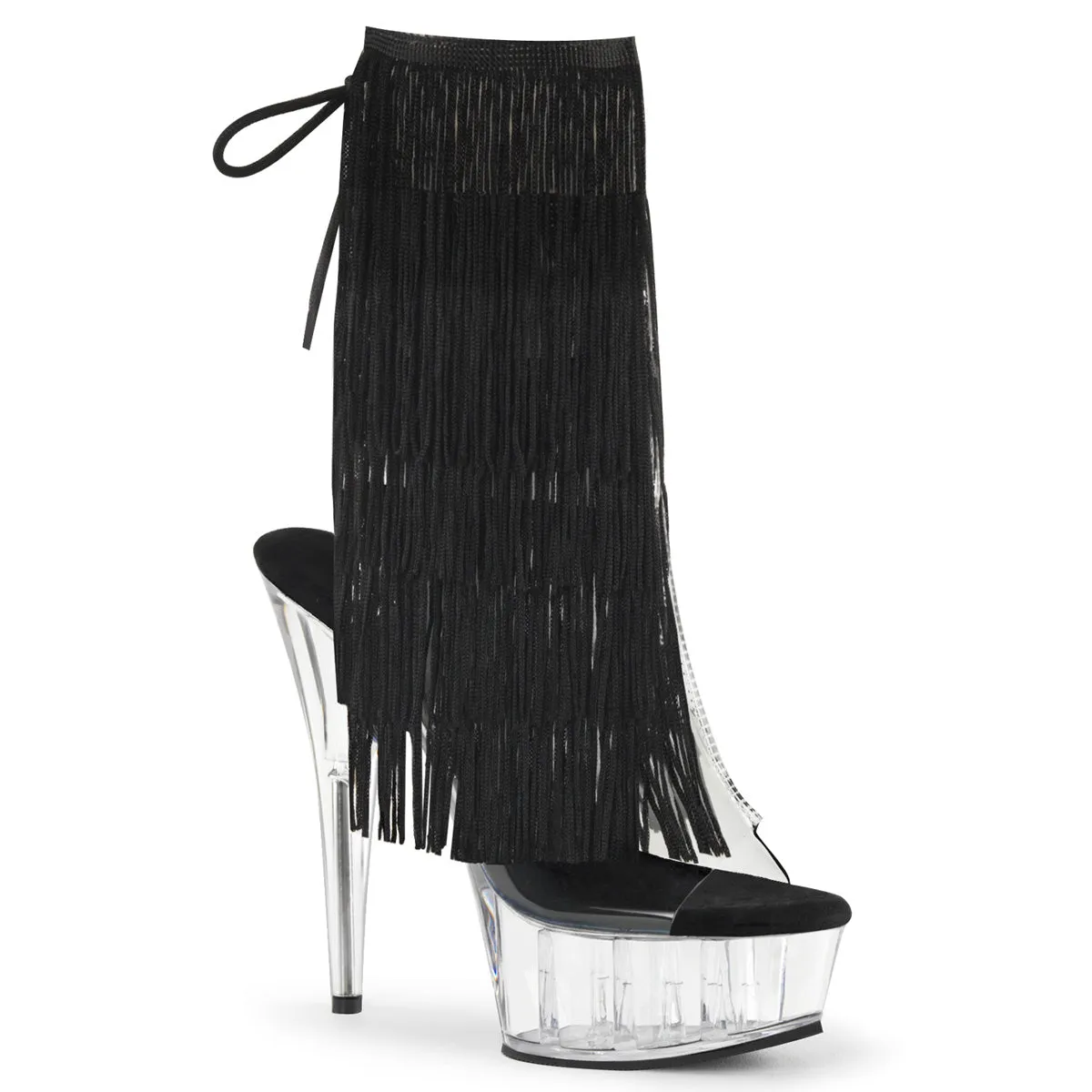 DELIGHT-1017TF 6" Heel Clear Black Ankle Boots Stripper Platforms High Heels