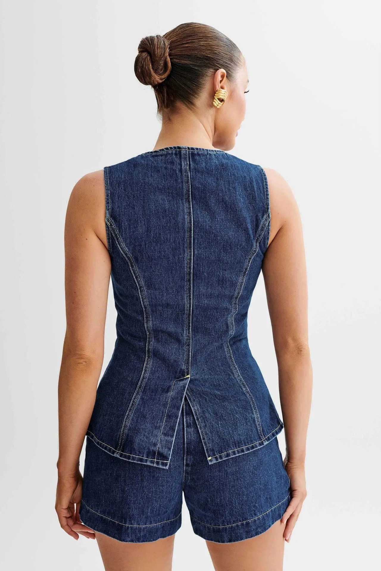 Denim Vest and Shorts Matching Set