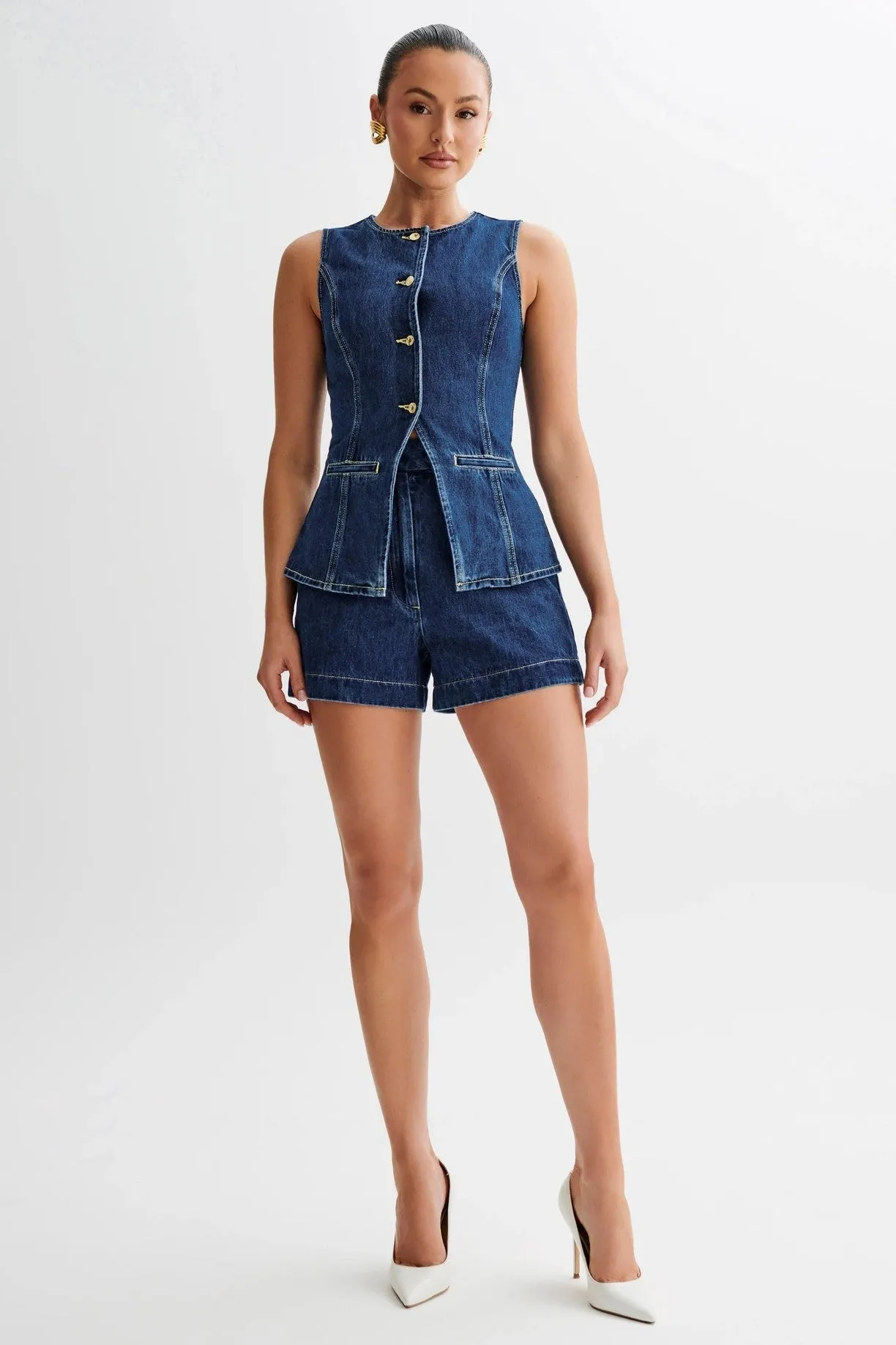 Denim Vest and Shorts Matching Set