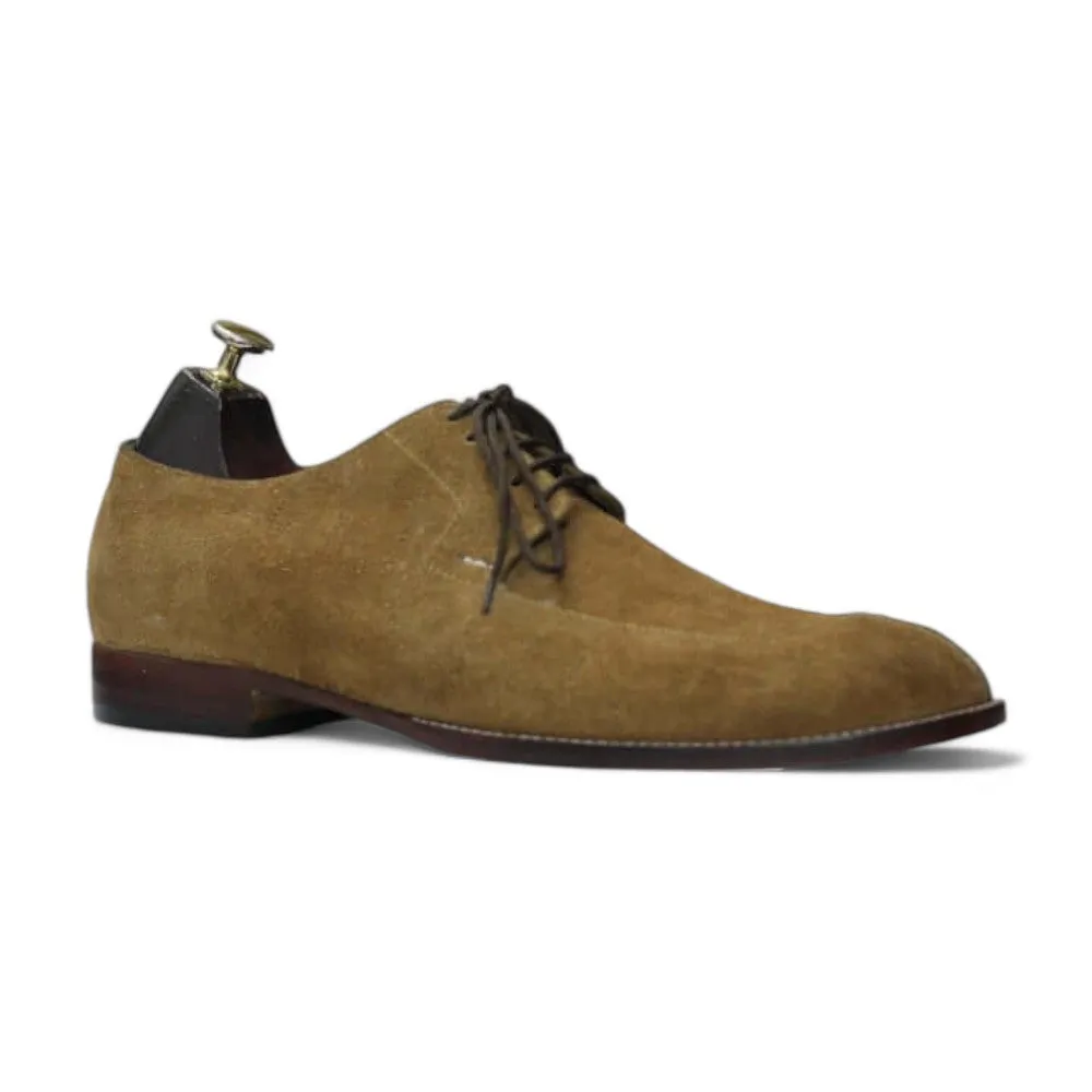 Derby Split Toe Camel Suede, New Handmade Men Designer Shoe