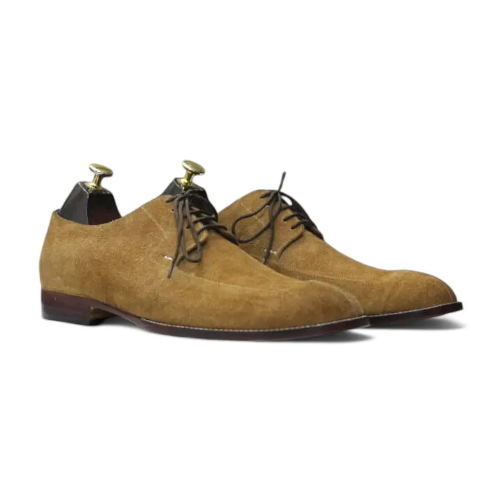Derby Split Toe Camel Suede, New Handmade Men Designer Shoe