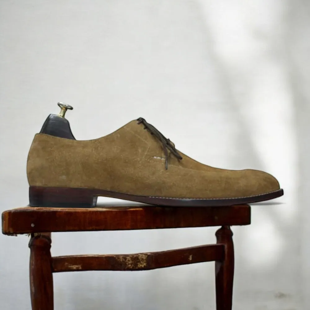 Derby Split Toe Camel Suede, New Handmade Men Designer Shoe