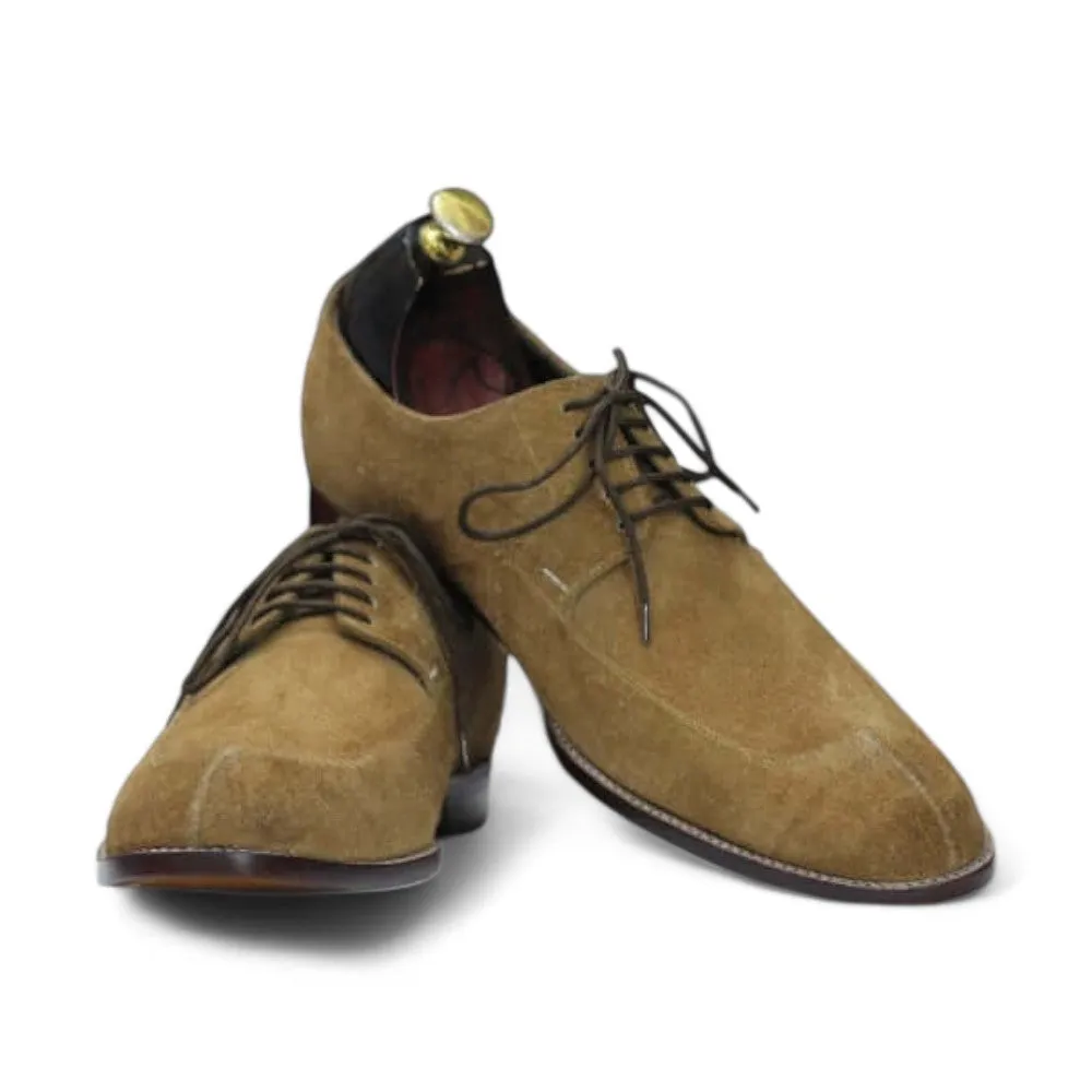 Derby Split Toe Camel Suede, New Handmade Men Designer Shoe