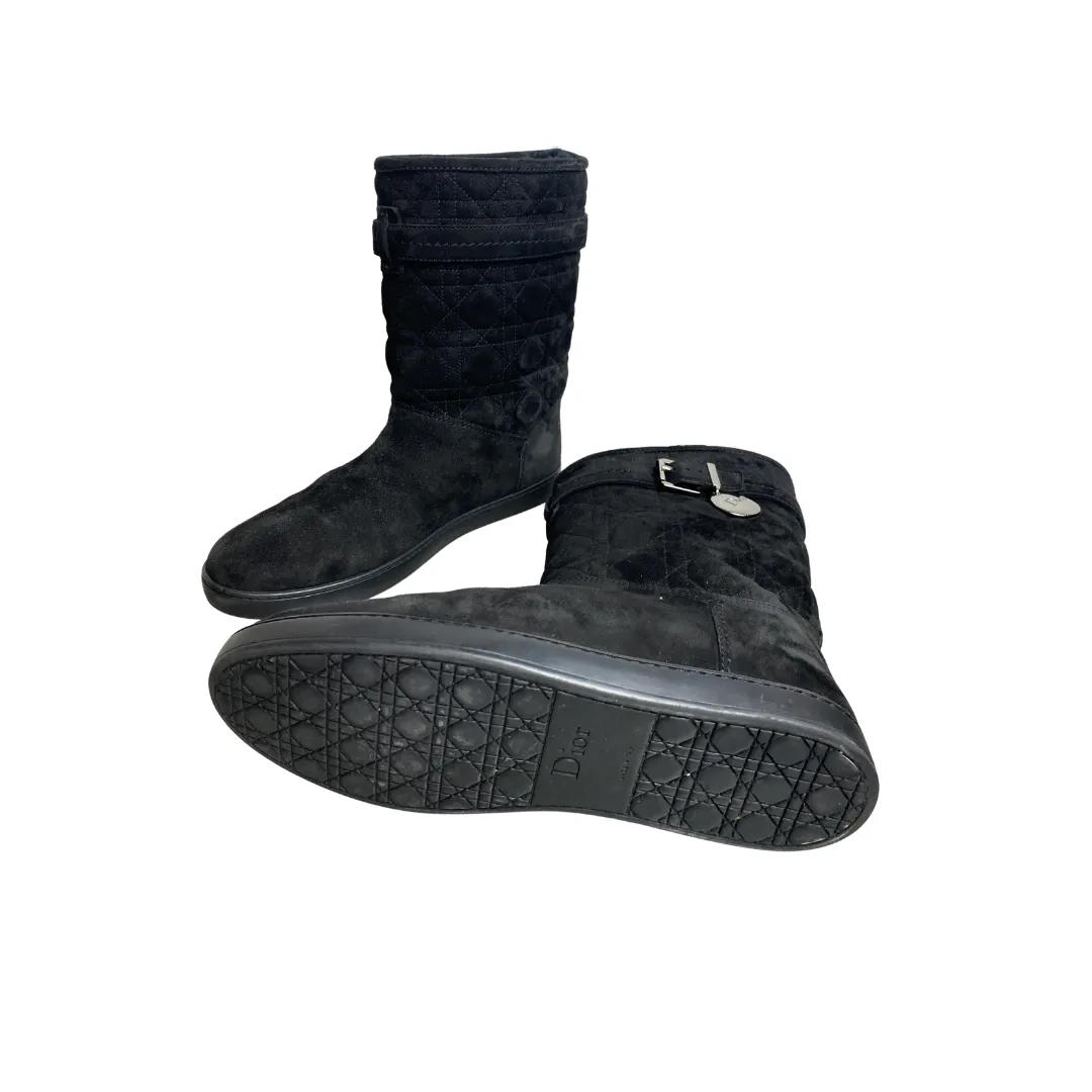 Dior Black Cannage Suede Fur Lined Snow Boots