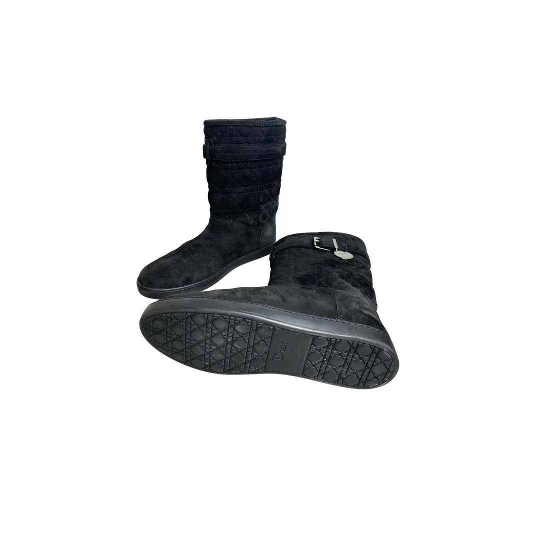 Dior Black Cannage Suede Fur Lined Snow Boots