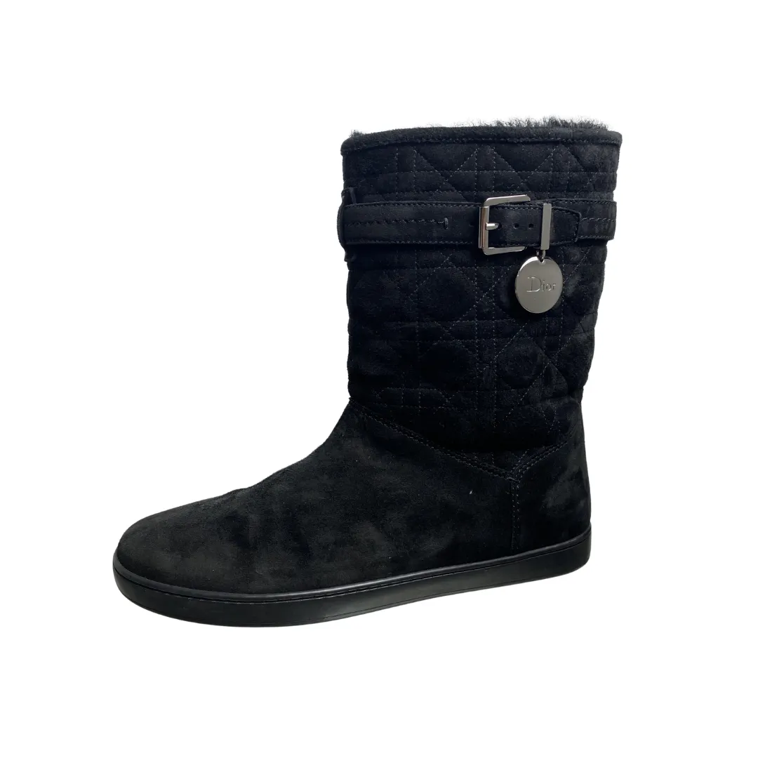 Dior Black Cannage Suede Fur Lined Snow Boots