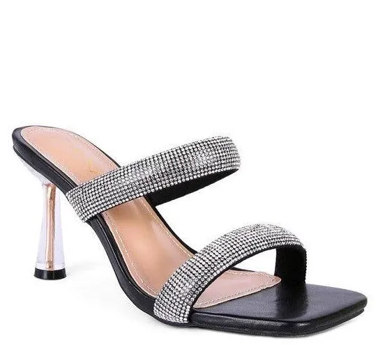 Dolls Diamante Mid Heel Slide Sandals