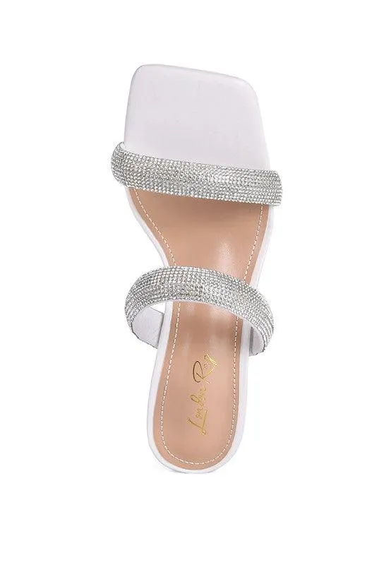 Dolls Diamante Mid Heel Slide Sandals