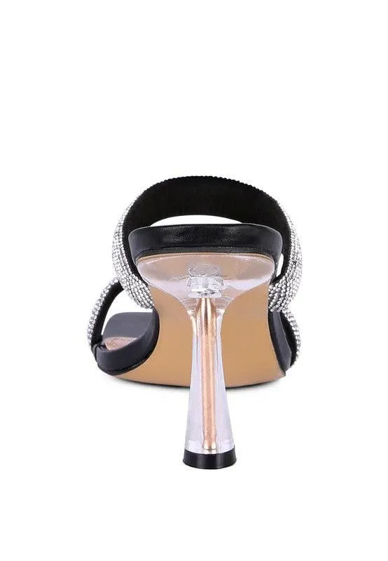 Dolls Diamante Mid Heel Slide Sandals