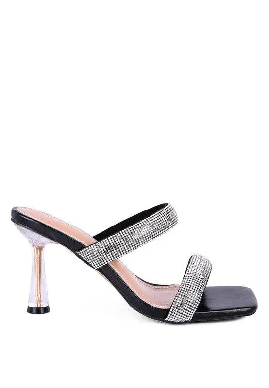 Dolls Diamante Mid Heel Slide Sandals