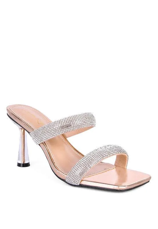 Dolls Diamante Mid Heel Slide Sandals