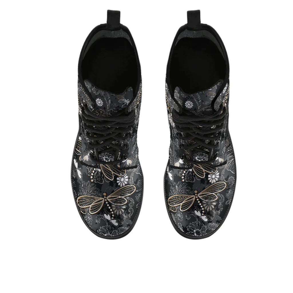 Dragonfly and Floral Women's Vegan Leather Boots