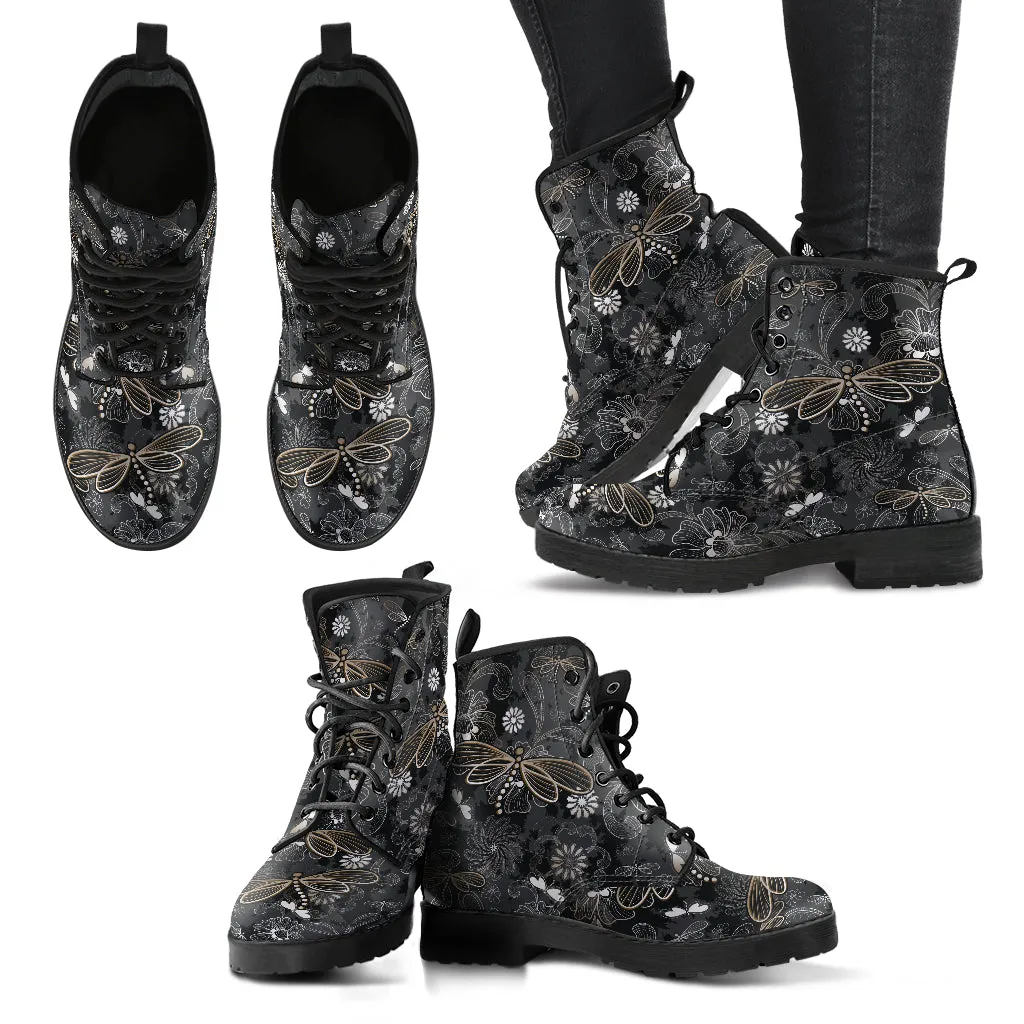 Dragonfly and Floral Women's Vegan Leather Boots
