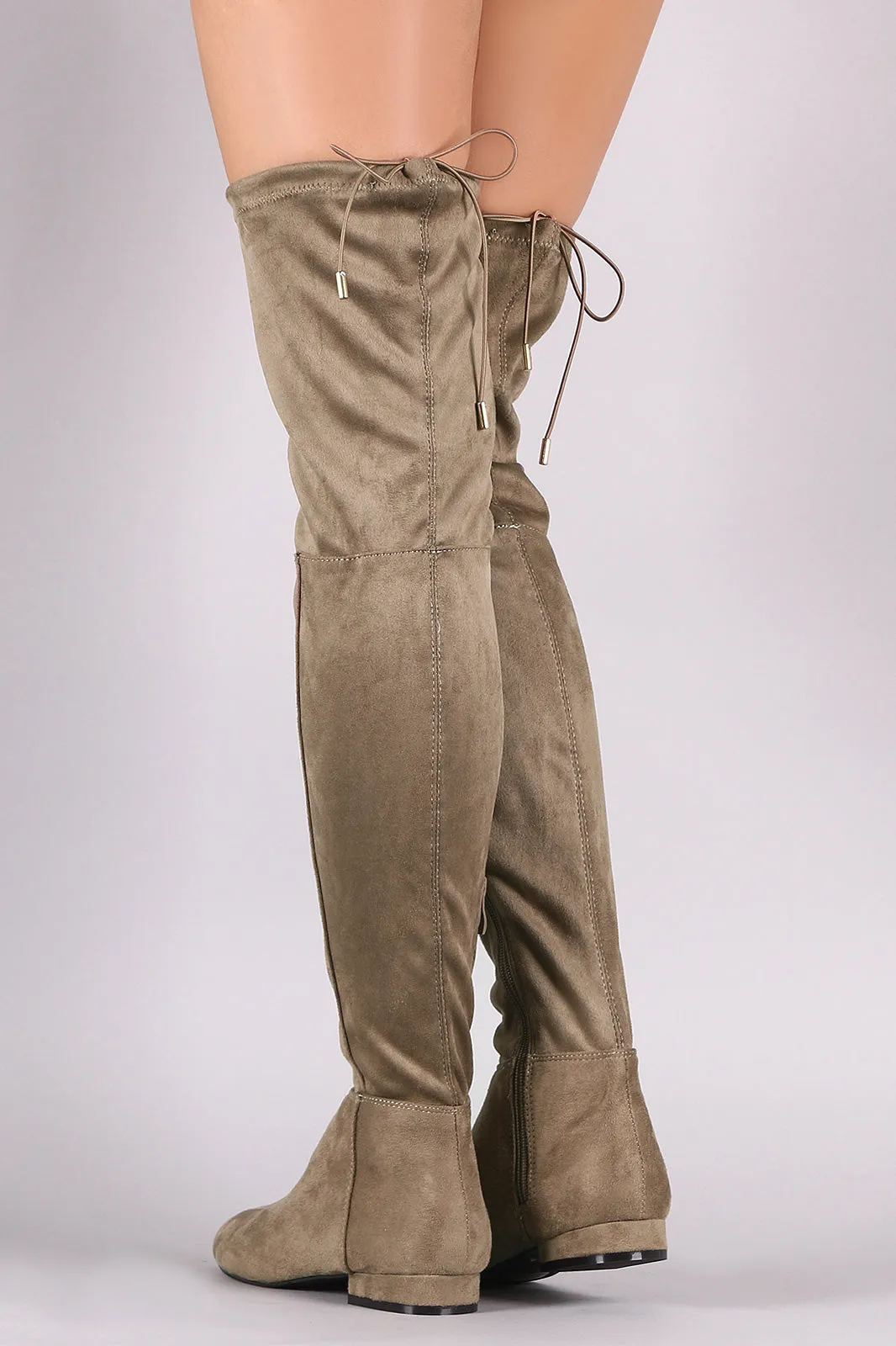Drawstring-Tie Over-The-Knee Riding Suede Boots